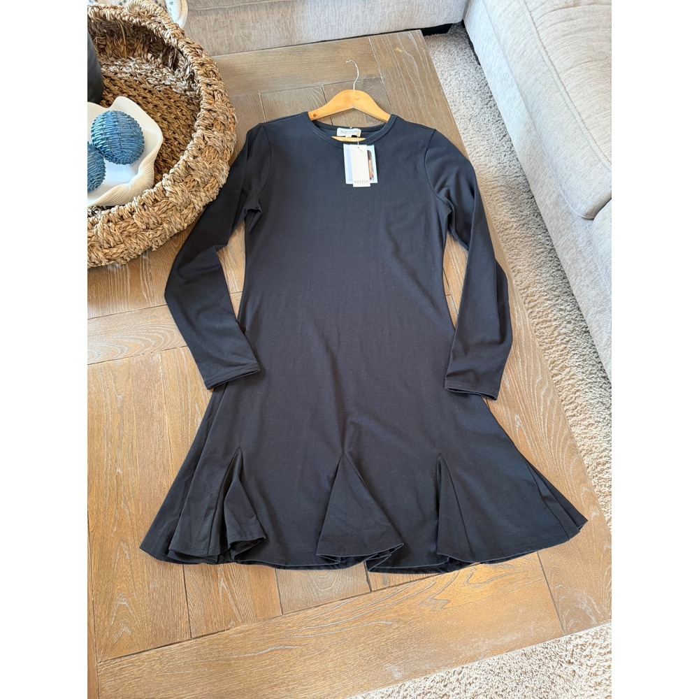 NWT Nation‎ LTD Long Sleeve Godet Mini Dress Womens Black Size Medium